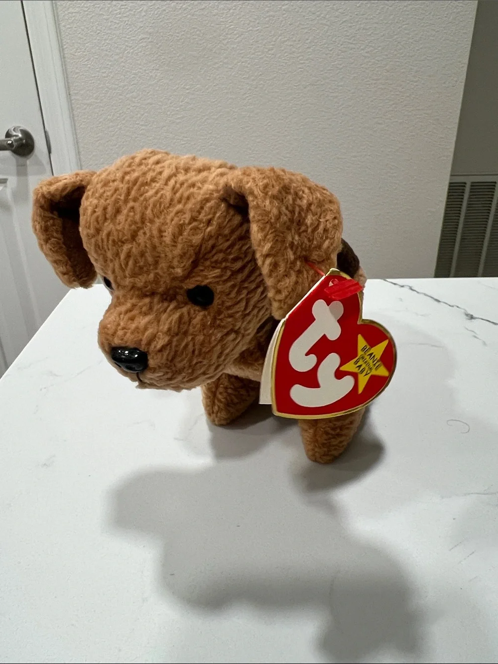 Ty  Tuffy Brown Plush Puppy with Red Heart Tag